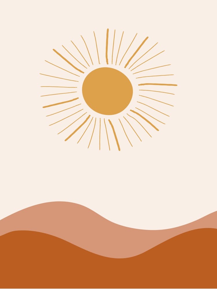 Boho Sun Wall Orange Pink Abastract Flat Scandi Design A