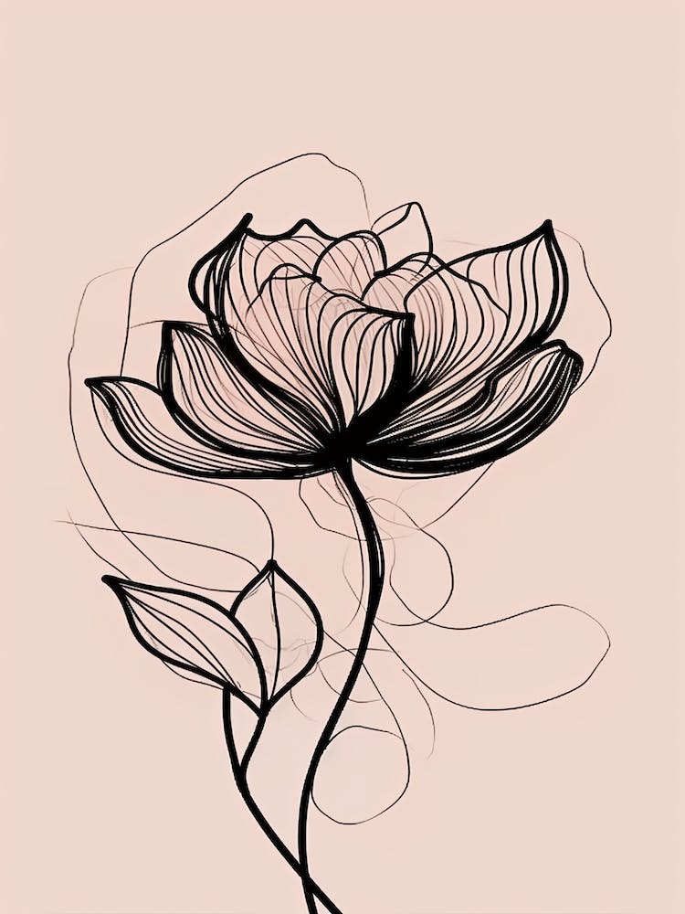 Line Art Lotus Flowers Illustration Neutral 10