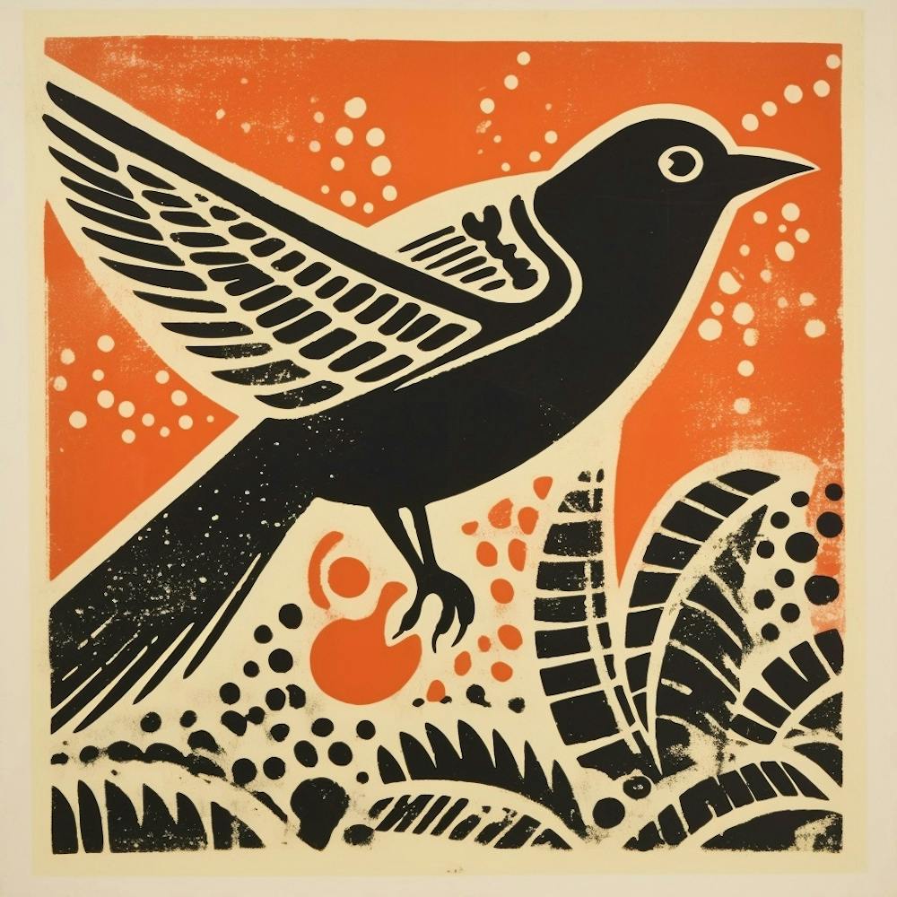 Retro Bird Lithograph Cuckoo 3