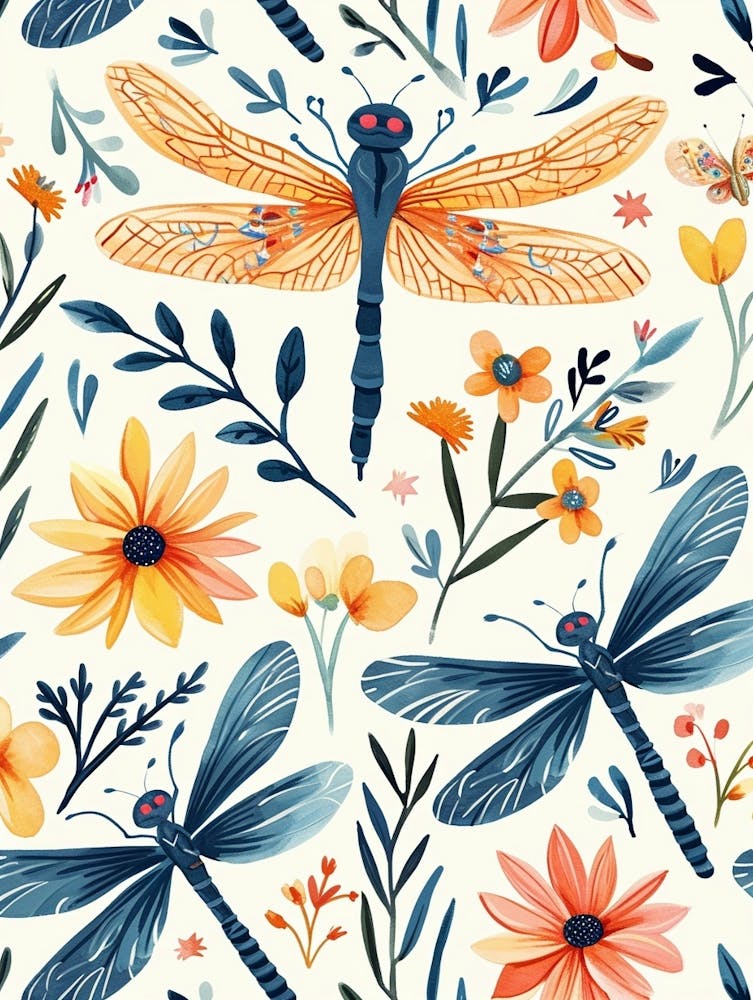 Farbenfrohe Insektenillustration Libelle 12
