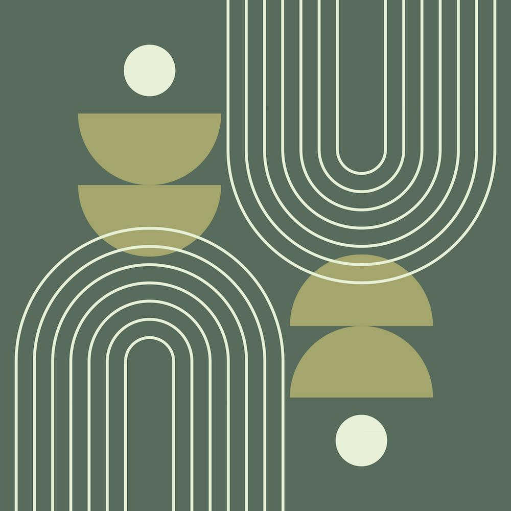 Mid Century Modern Geometric Abstract Rainbow, Sun and Moon Phases in Greenery Sage Green