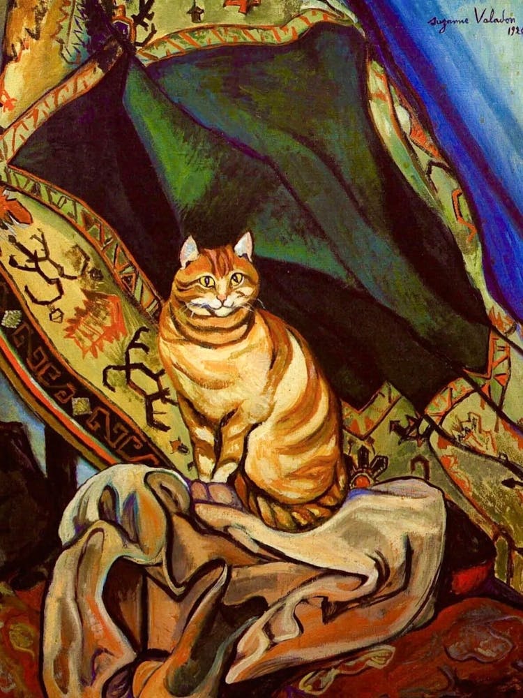 Raminou sitting on a cloth 1920 by Suzanne Valadon (Rare) Remastered HD Immaculate Painting of Famous Ginger Tabby Cat ~ Signed and Dated top right