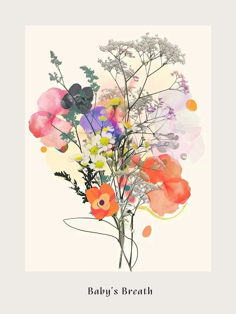 Baby S Breath 2 Collage Flower Bouquet Poster