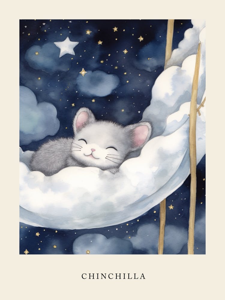 Baby Chinchilla 2 Sleeping In The Clouds Nursery Poster