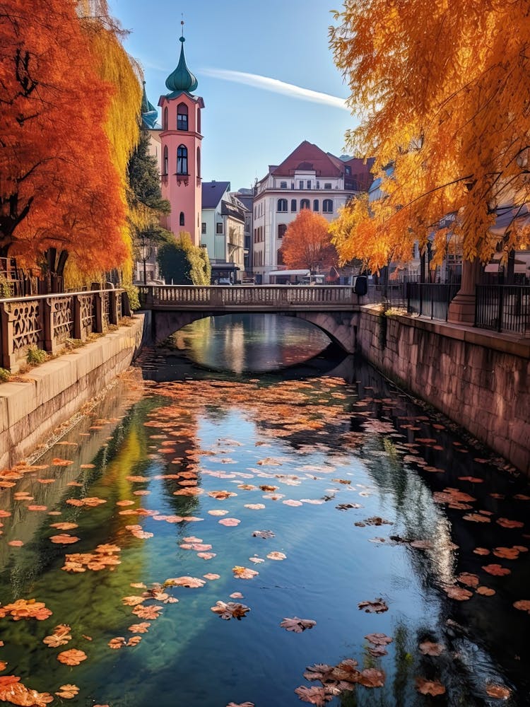 Ljubljana Slovenia In Autumn Fall, Watercolour 3