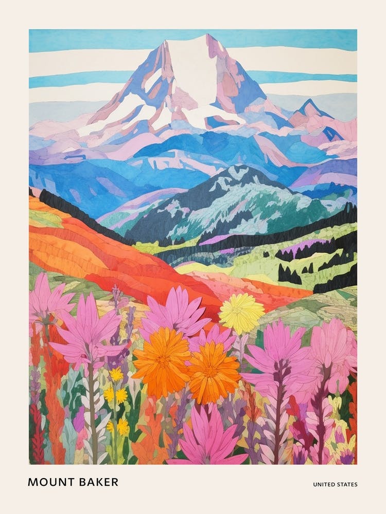 Mount Baker United States 2 Colourful Mountain Illustration Poster