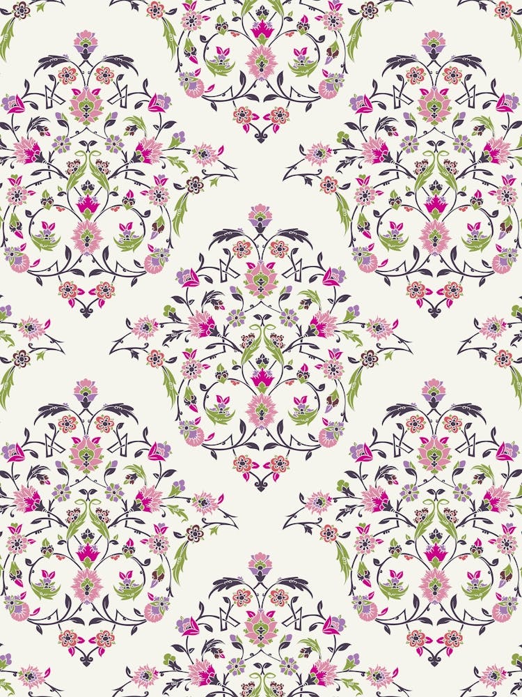 Pink Floral Wallpaper — Iznik Turkish pattern, floral decor