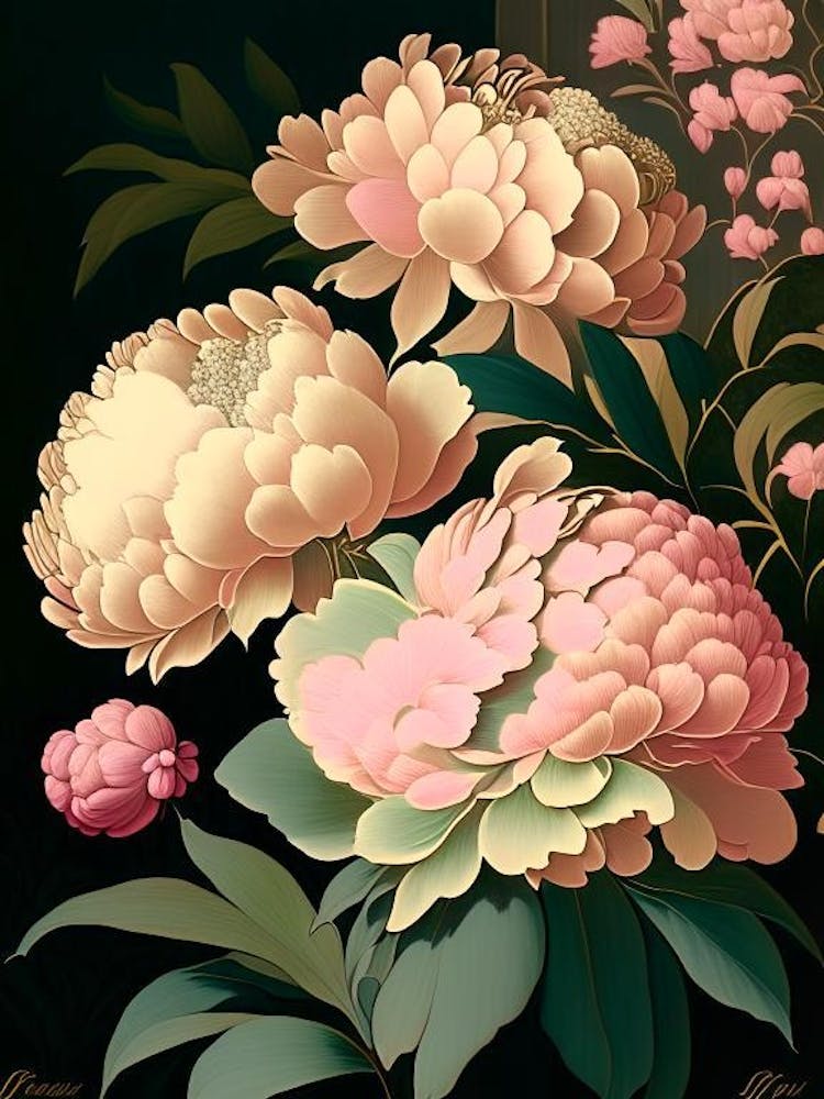 Shirley Temple Peonies Vintage Sketch