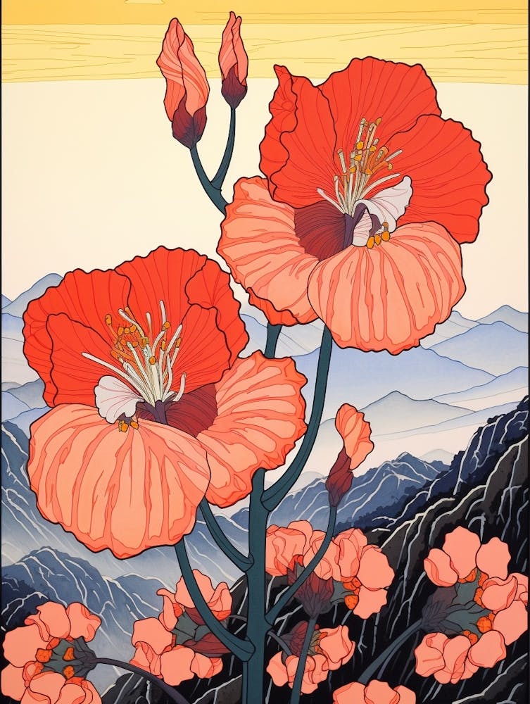 Red Tulips Mounatin Landscape