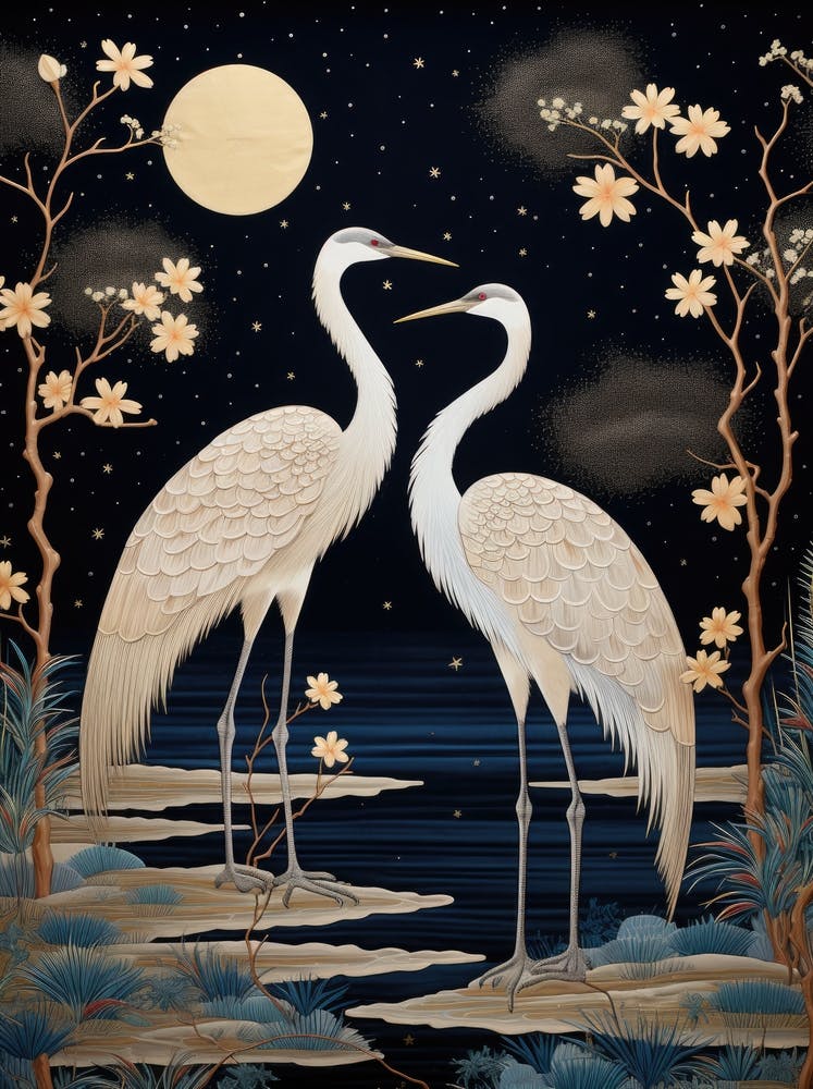 Two Cranes At Night 4