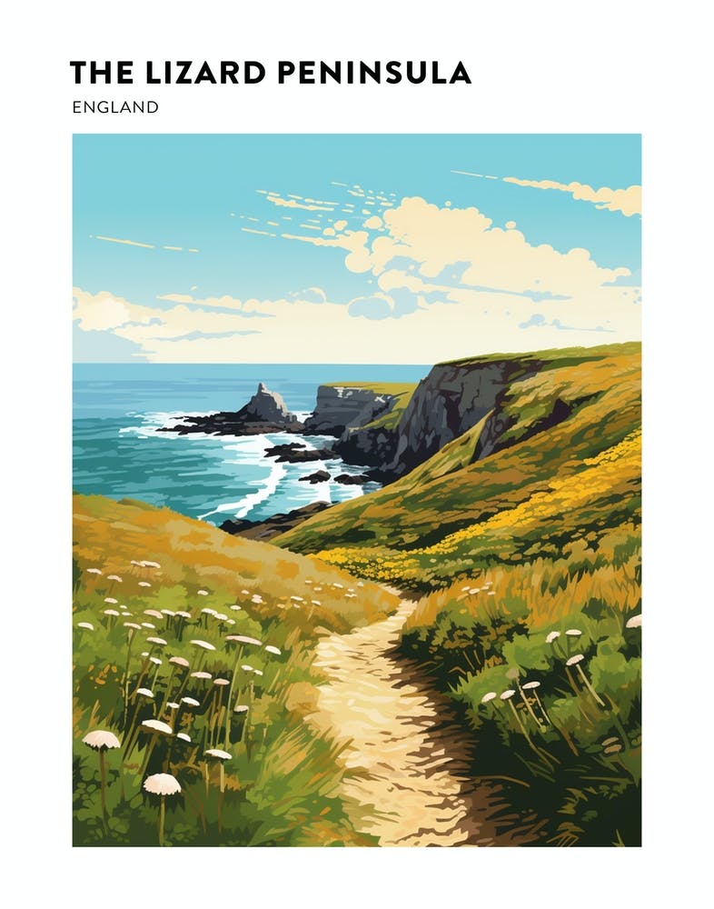 The Lizard Peninsula Coastal Path England 3 Hiking Trail Landscape Poster