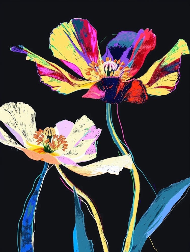 Neon Flowers On Black Poppy 4