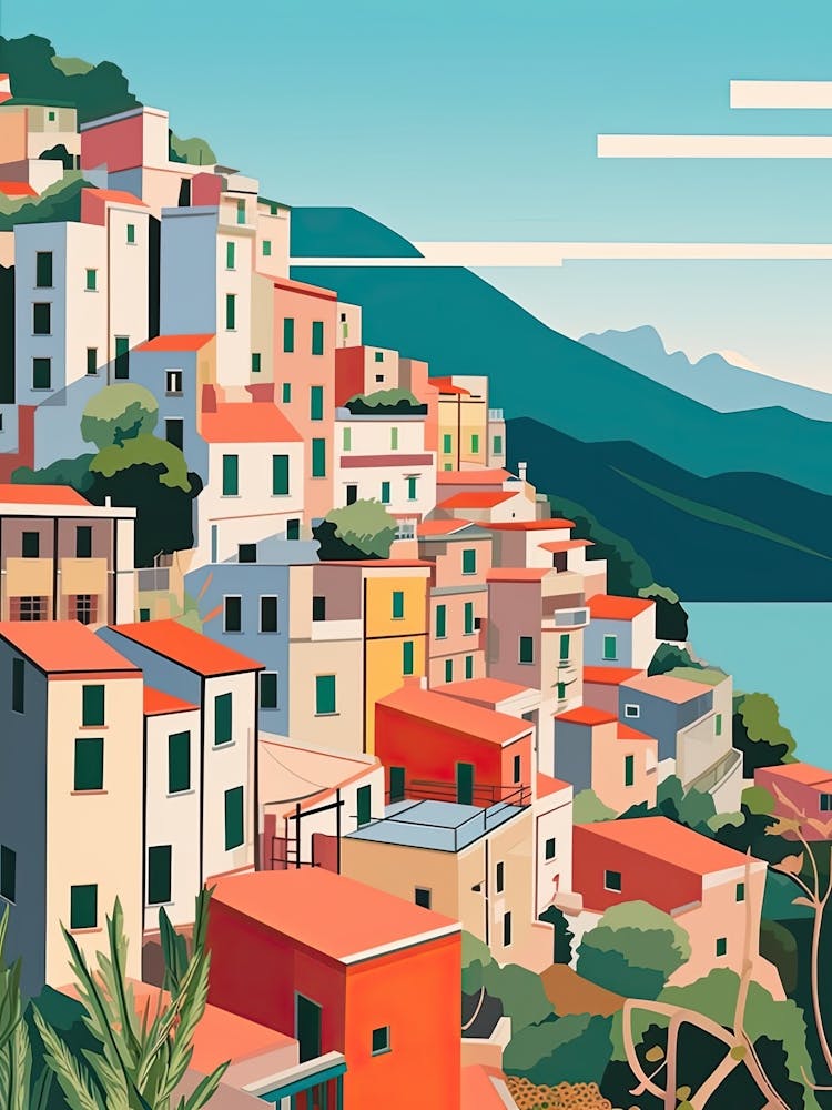 Cinque Terre, Italy, Graphic Illustration 1