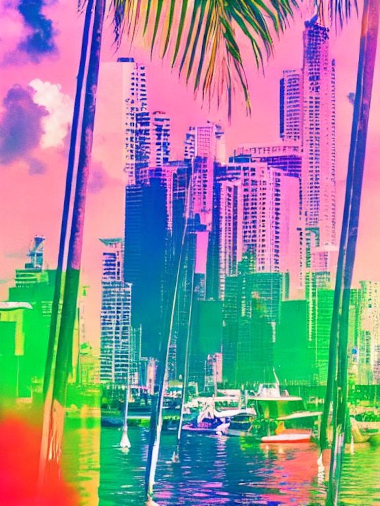 Port Of San Juan Puerto Rico Retro Risograph Print harbour