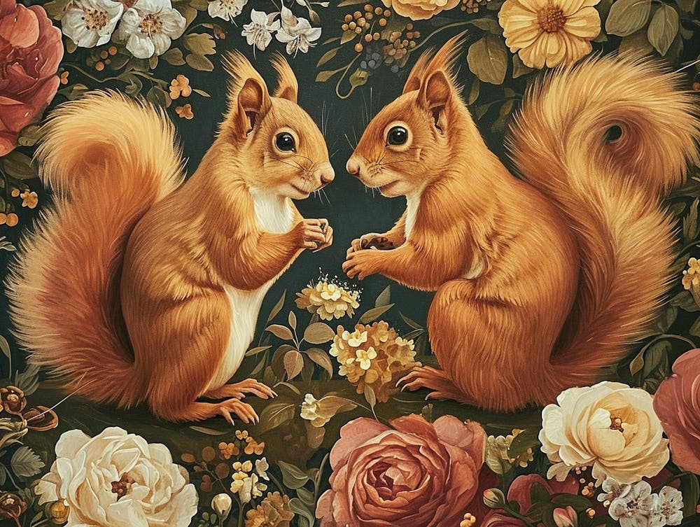 Blumen-Tier Illustration Eichhörnchen 1