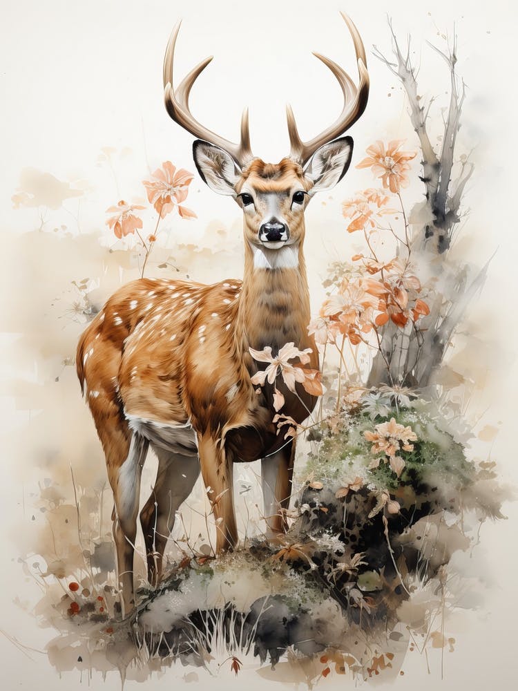 Deer, Japanese Brush Painting, Ukiyo E, Minimal 2