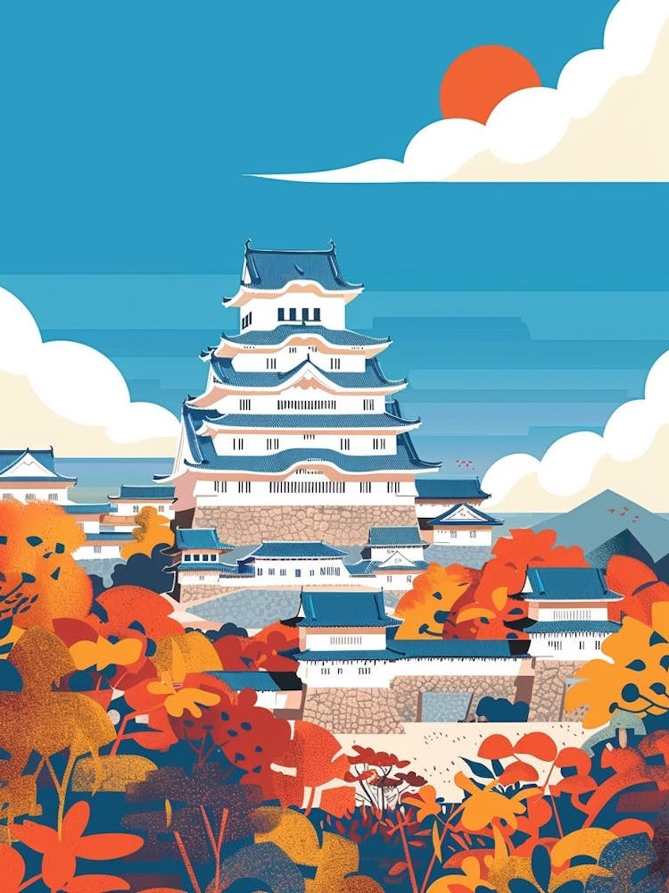 Himeji Castle Japan 6 Colourful Illustration