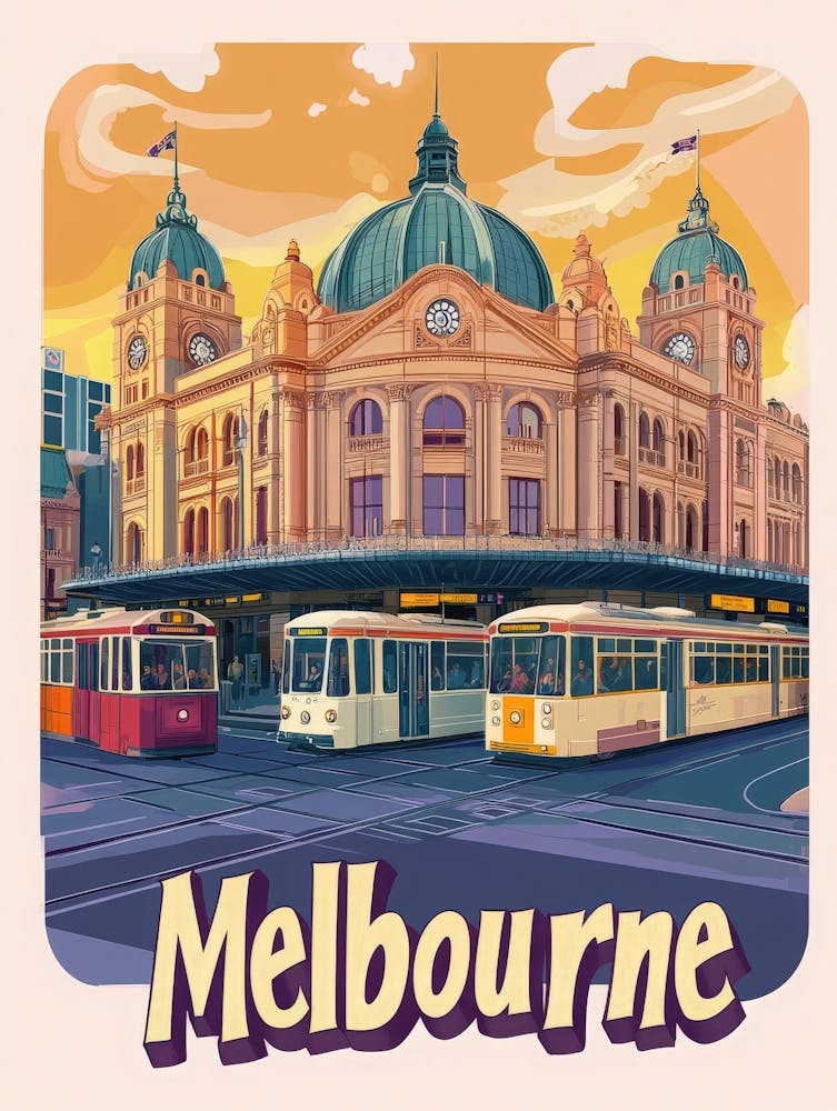 Aihrgdesign A Vintage Travel Poster Of Melbourne Featuring Th 26c84a13 2932 4e1f 9a5d 48efa245583d 2