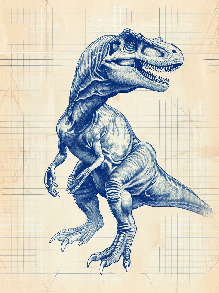 Allosaurus Dinosaur Blue Print Style 1
