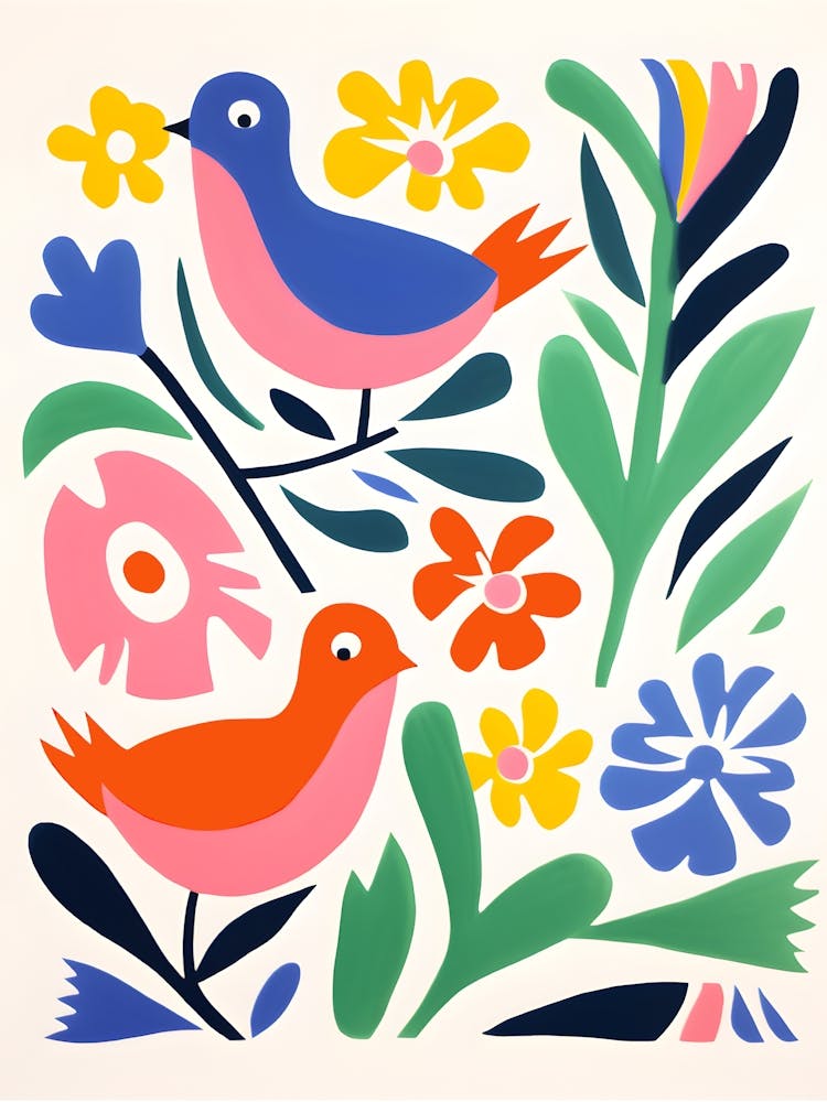 Boho Matisse Style Birds On A Branch