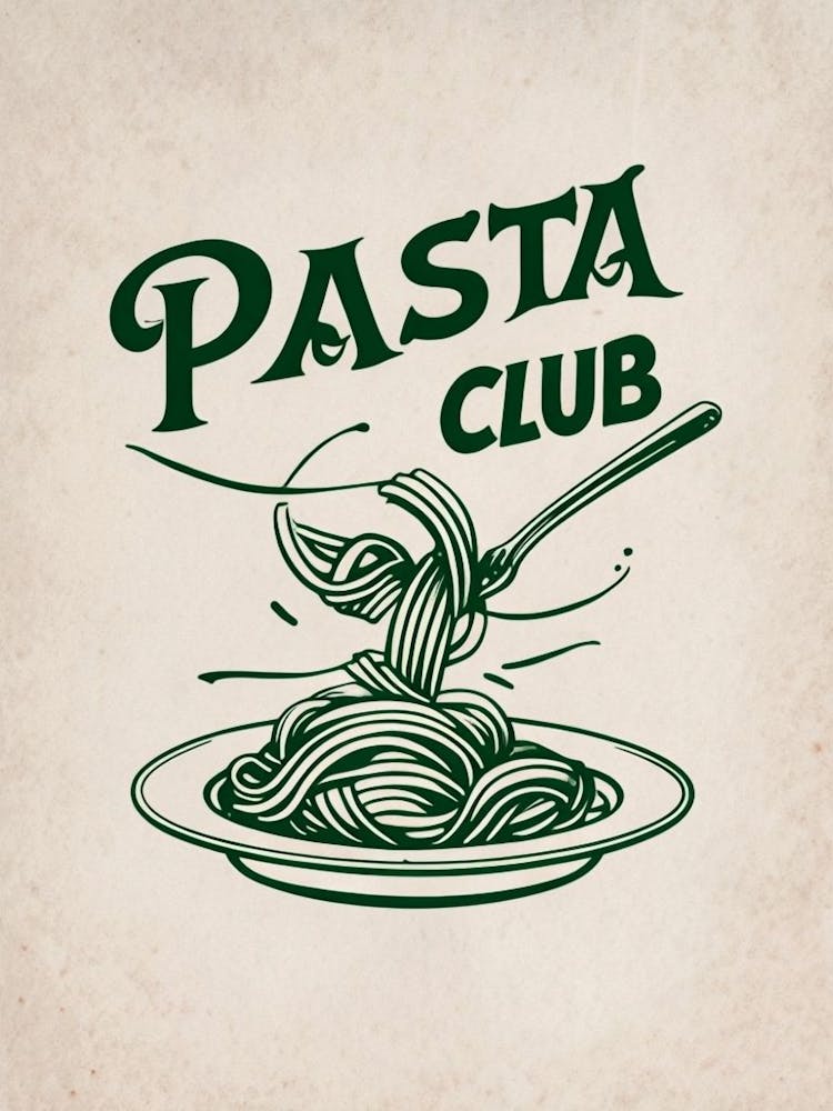 Vintage Pasta Club Wall Art Retro Noodle Sketch for Kitchen Decor 1