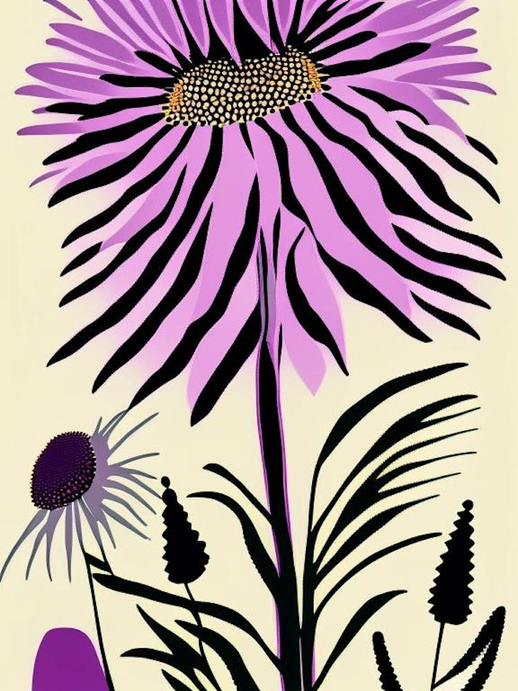 Purple Coneflower Wildflower Modern Muted Colours
