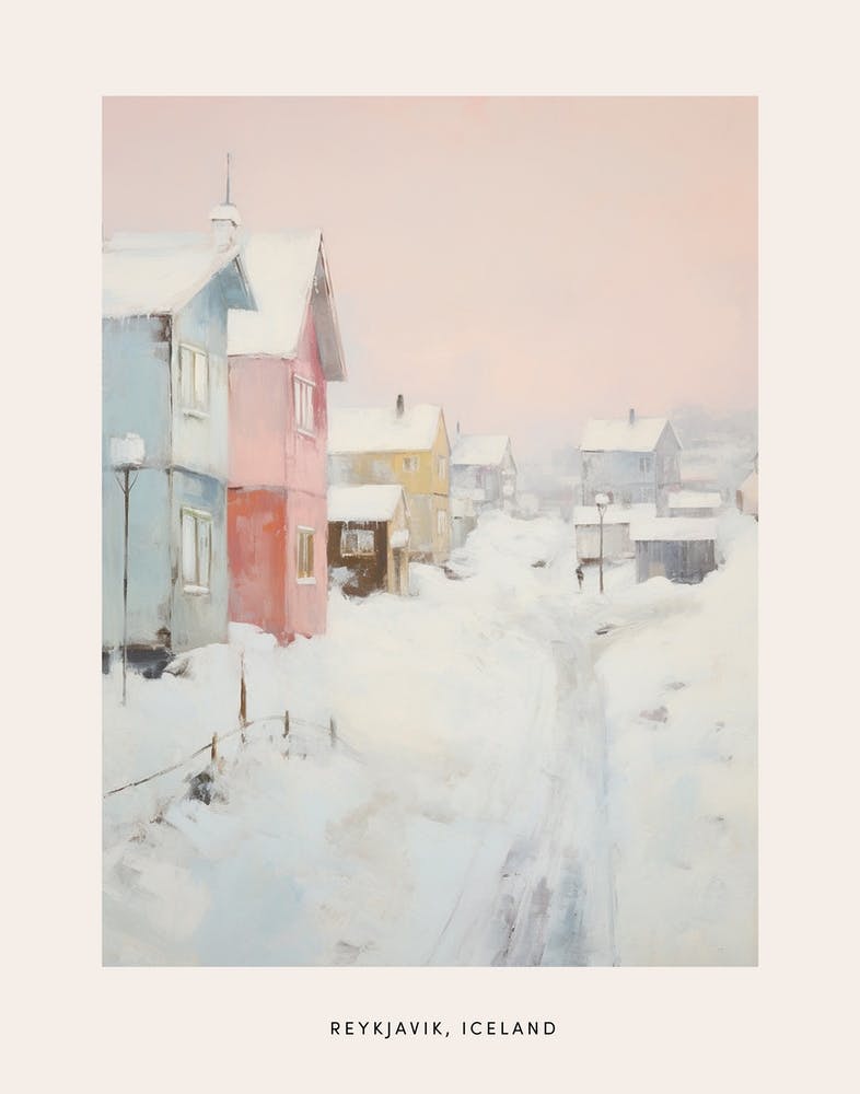 Dreamy Winter Painting Poster Reykjavik Iceland 1