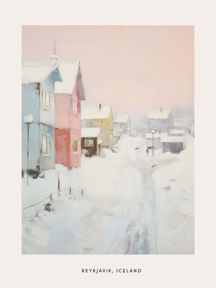 Dreamy Winter Painting Poster Reykjavik Iceland 1