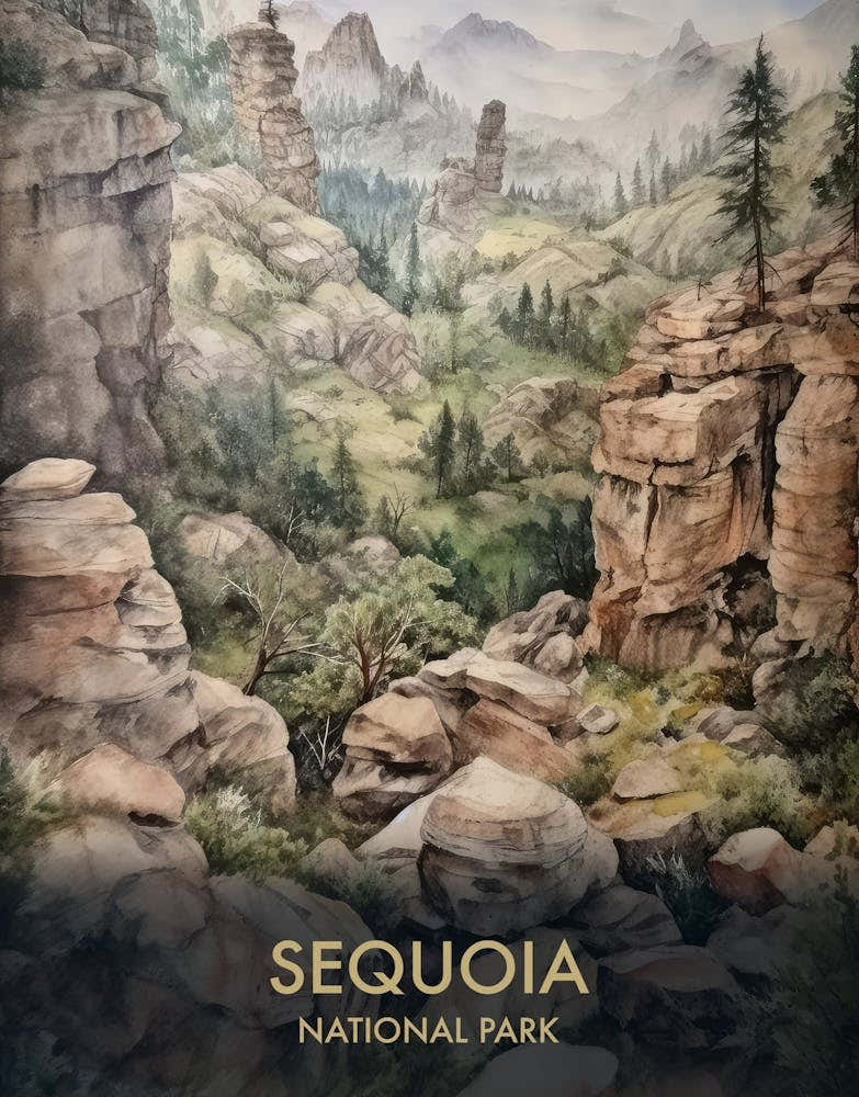 Sequoia National Park Watercolour Vintage Travel Poster 3