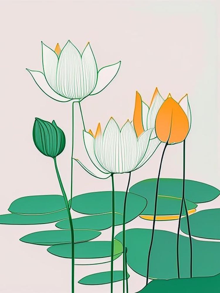 Lotus Flowers In Park Minimal Line Drawing 3