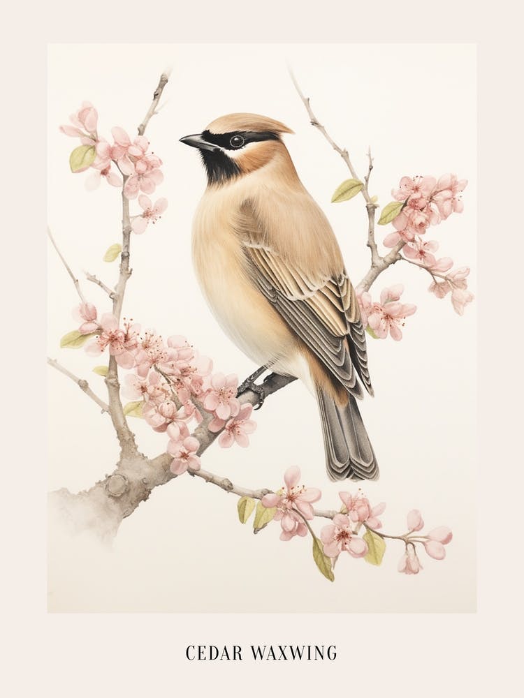 Vintage Bird Drawing Cedar Waxwing 3 Poster