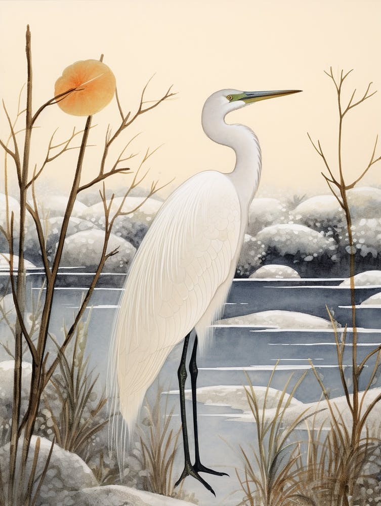 Winter Bird Painting Egret 1