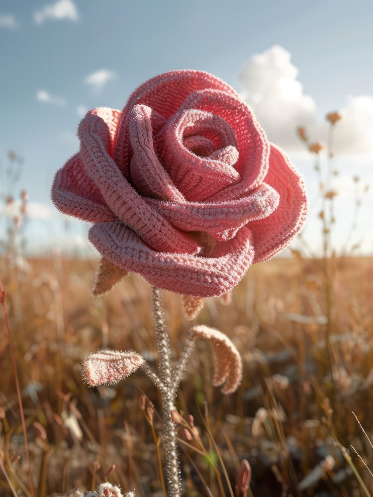 Pink Rose Knitted In Crochet 5