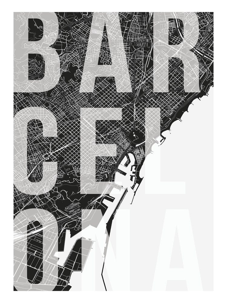 Barcelona Mono Street Map Text Overlay