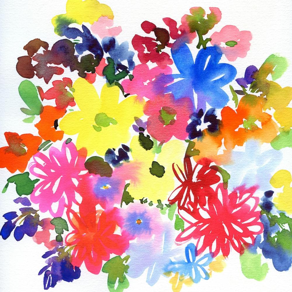 Lebendige Aquarellblumen im Strauß