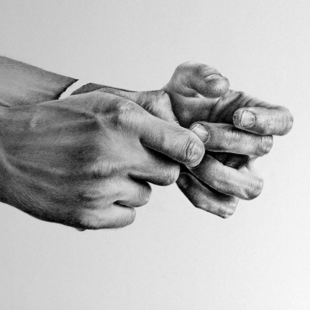 Hands Pencil Drawing Traditional Art Black and White Monochrome