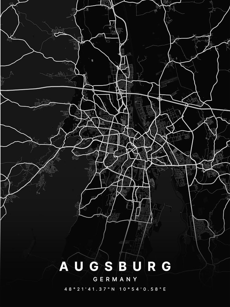 Augsburg Germany Black Map