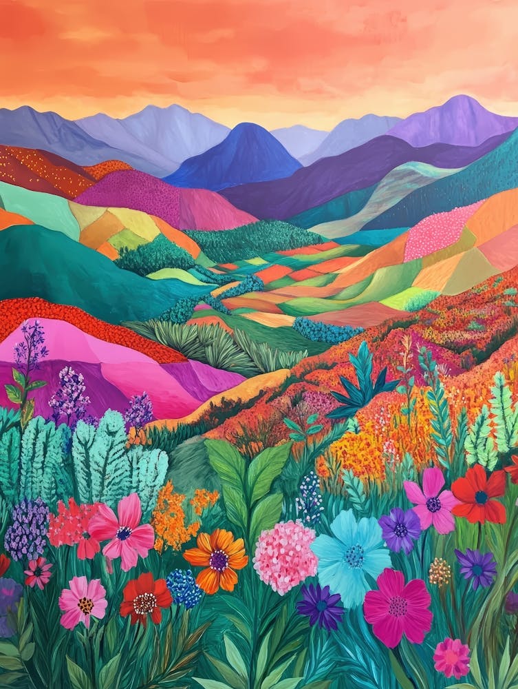 Colorful Landscape With Mountain and Flowers 10