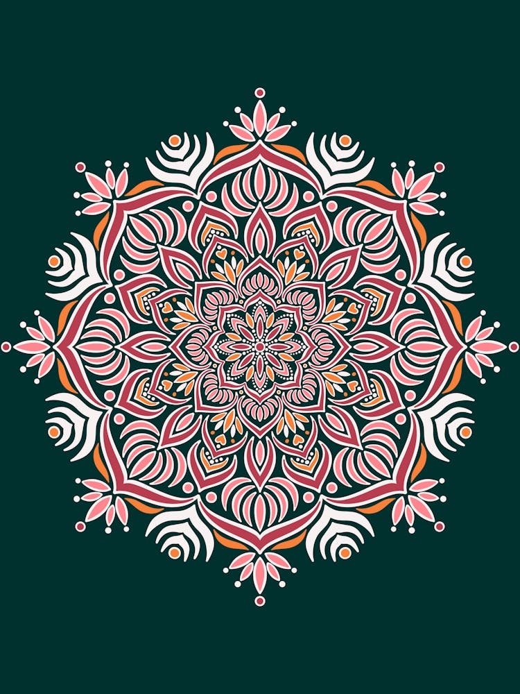 WA240013 - Vibrant Floral Mandala on Dark Green - Colorful Bohemian Art