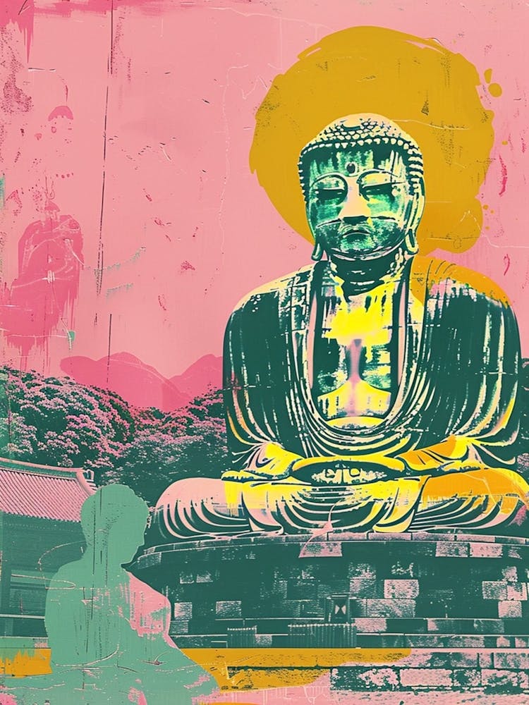 Kamakura Daibutsu Japan Retro Duotone Silkscreen 1