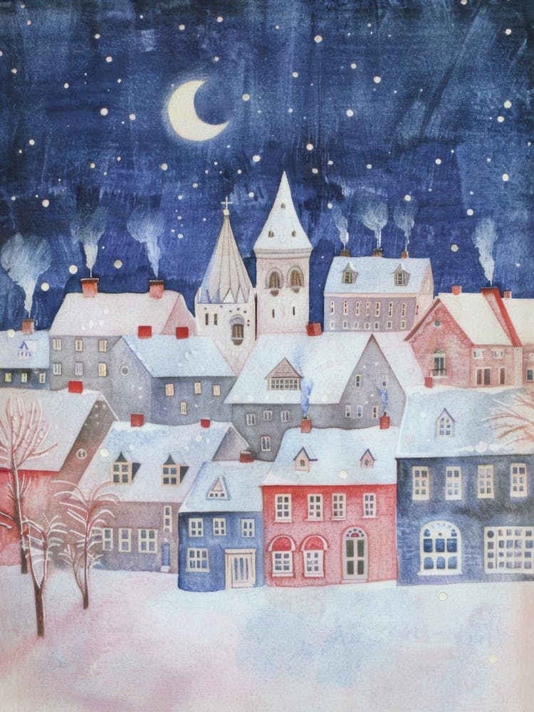 Whimsical Christmas Village at Night