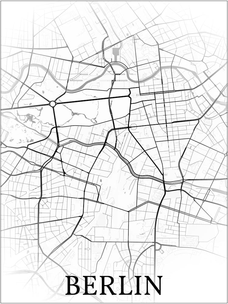 Berlin, Germany, City Map, Black And White Fade Design