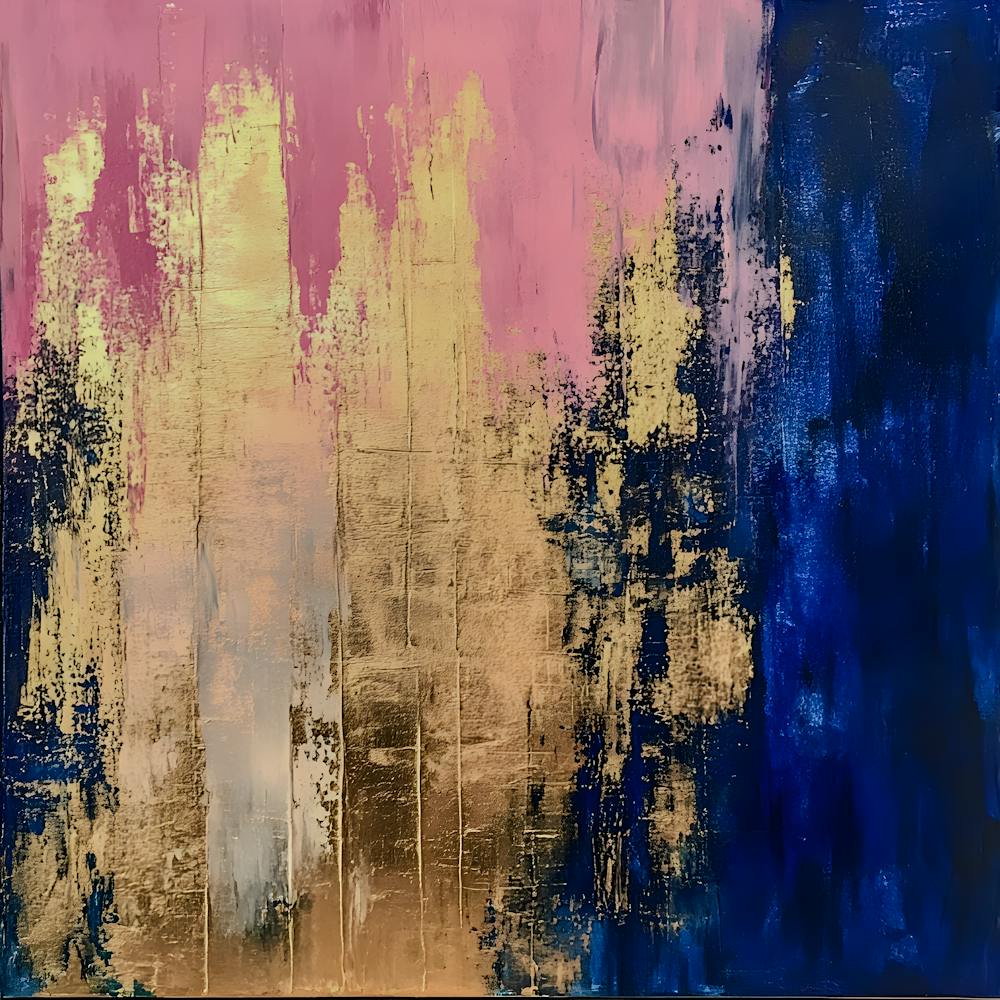 Golden Horizon: Abstract Pink and Blue Textured Canvas