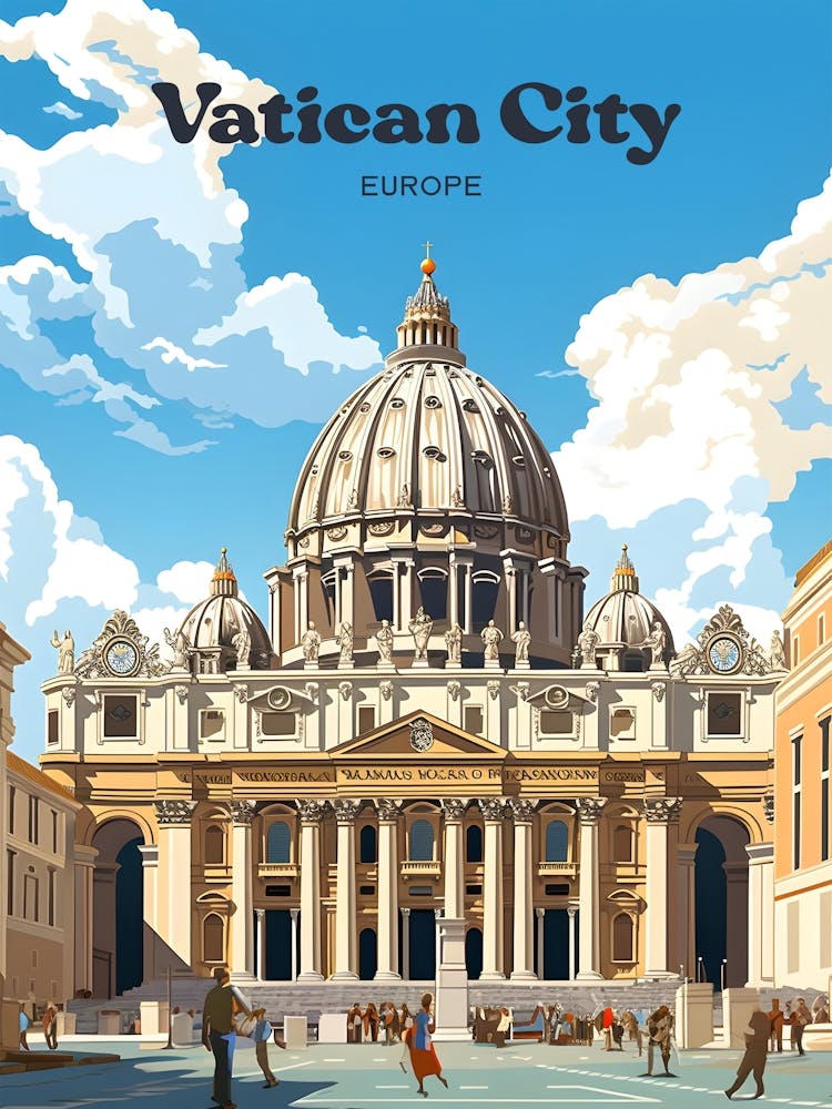 Vatican City Europe Architecture Modern Travel Illustration