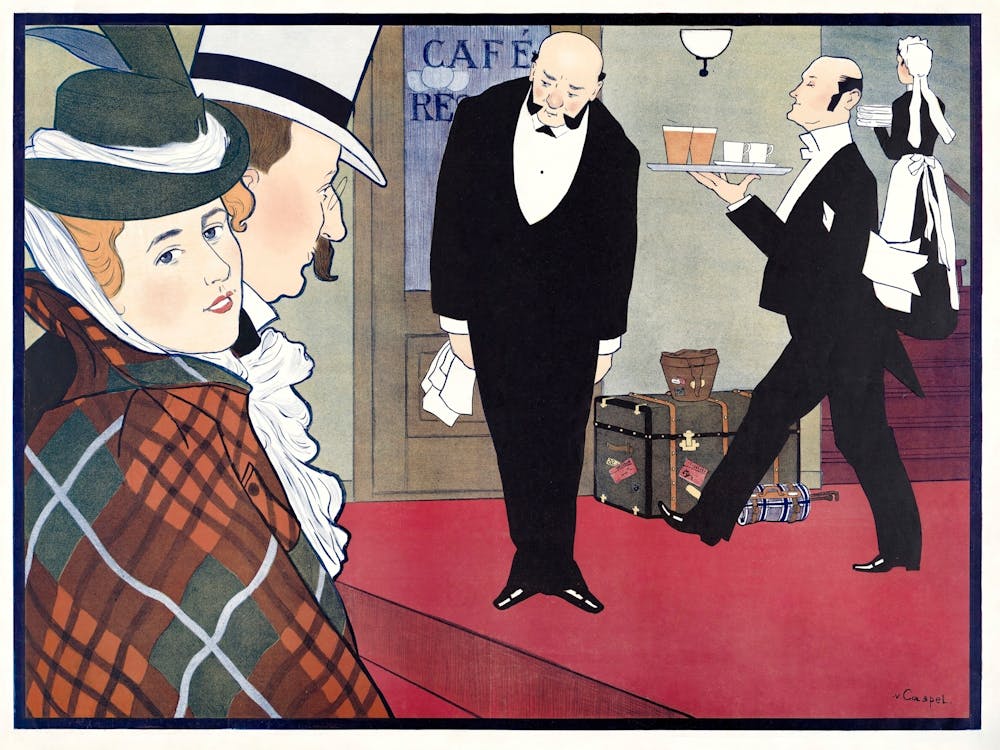 Man And Woman And Two Waiters (1900), Johann Georg Van Caspel