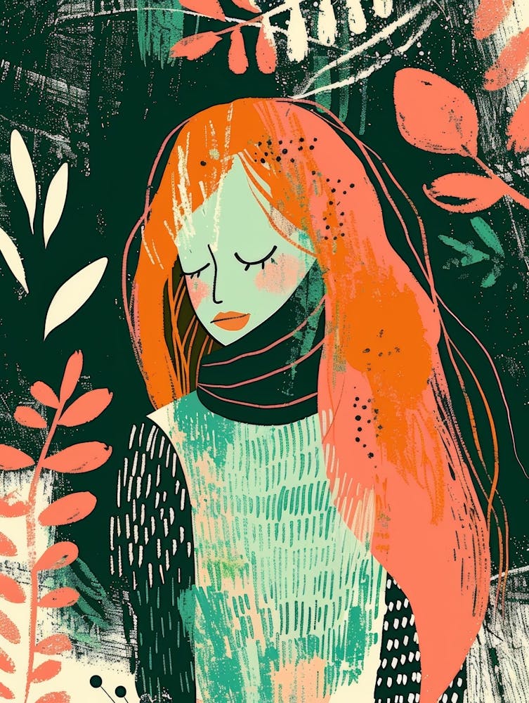 Illustration Of A Girl With Red Hair