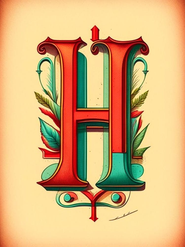 H, Letter, Alphabet Vintage Sketch 1