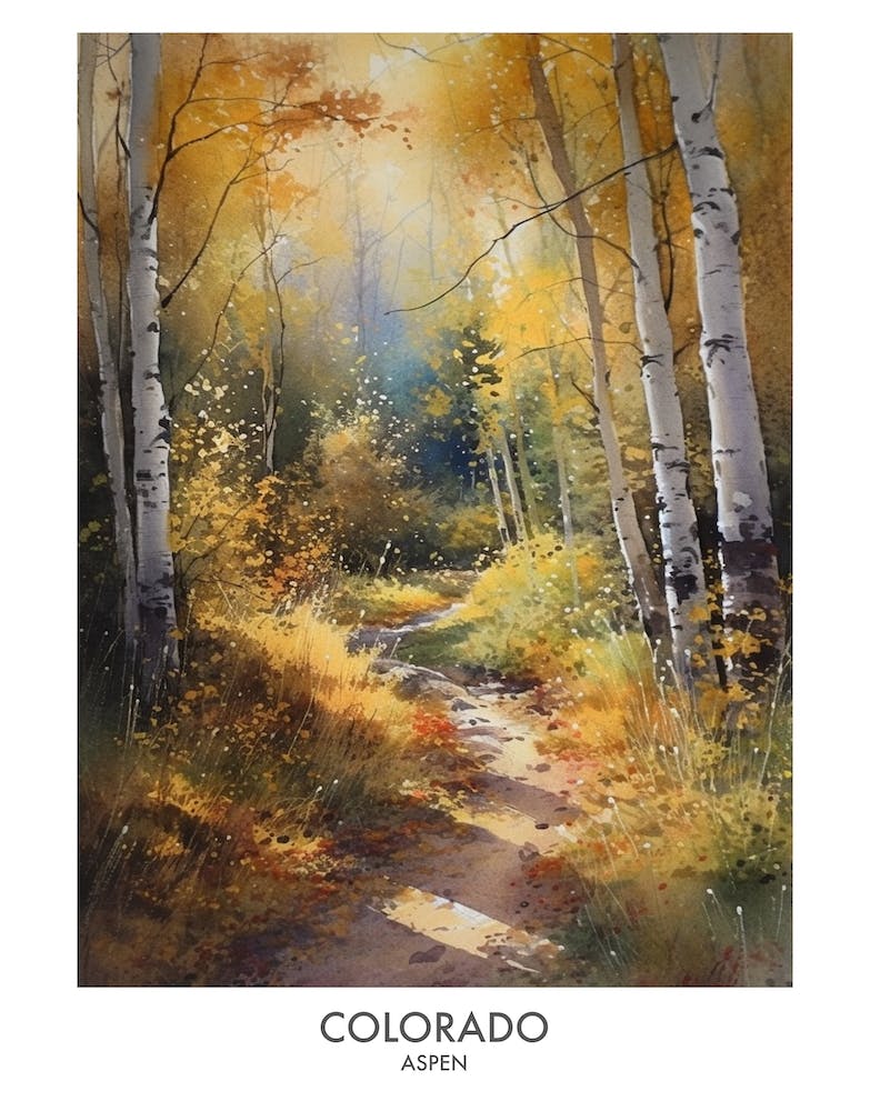 Aspen Colorado 4 Watercolor Travel Poster