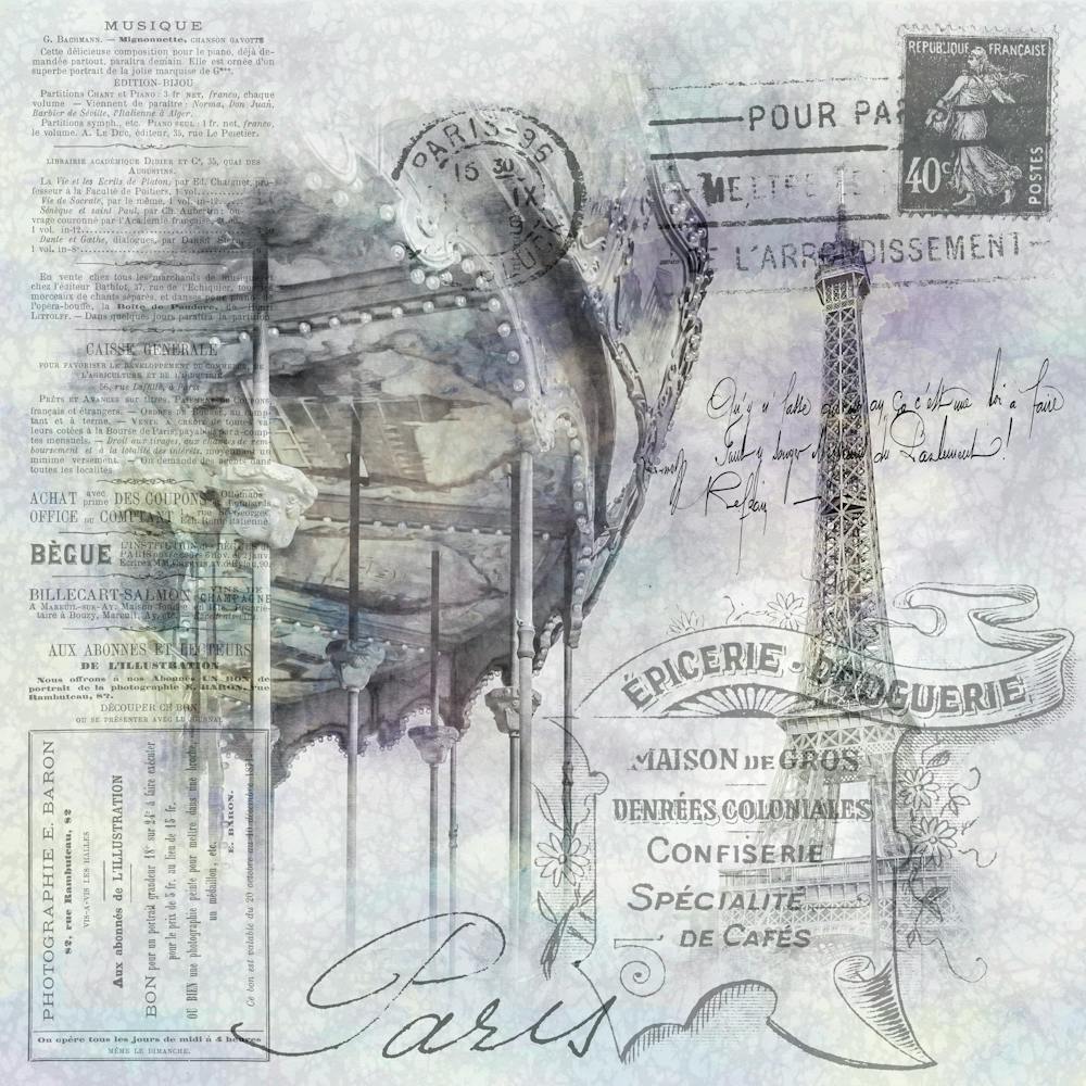 Paris Collage Eiffel Tower And Carousel