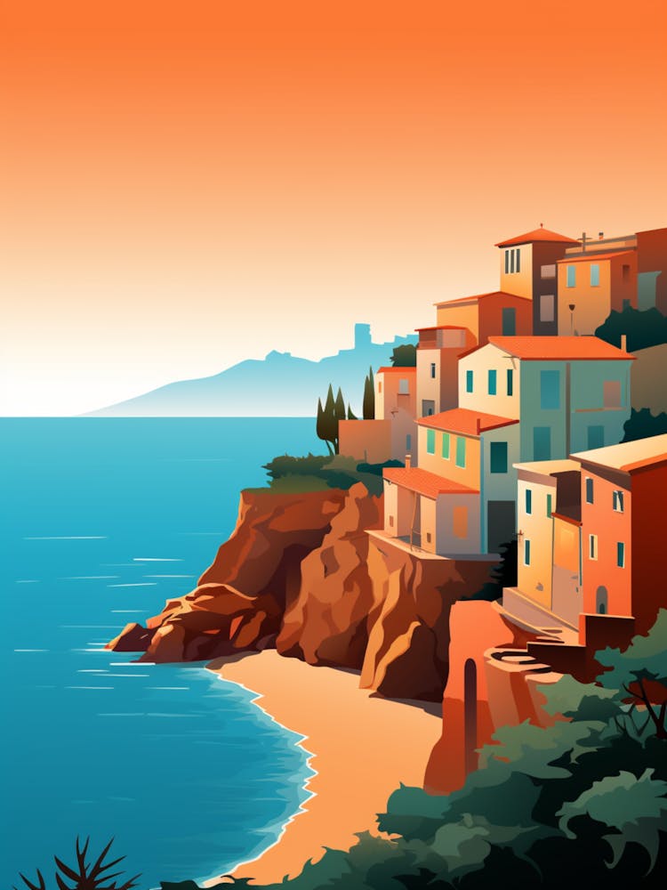 Abstract Illustration Of Spiaggia Del Principe Sardinia Italy Orange Hues 1